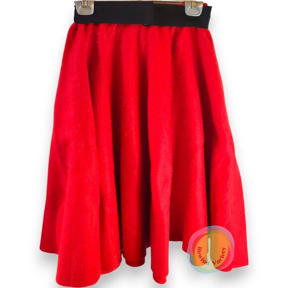 Red Felt Poodle Skirt Handmade 50s Sock Hop Costume Sequin Applique XS/S 25" W - Picture 2 of 14